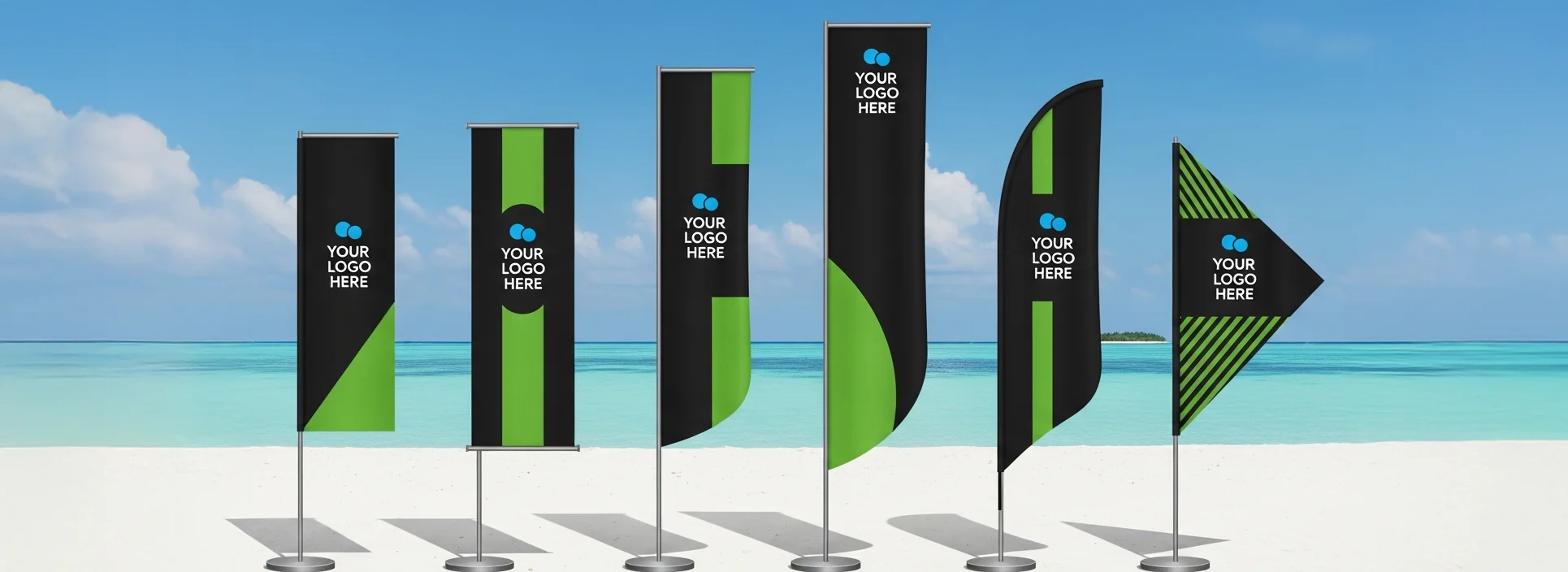 Custom flag printing in Maldives by Dressme, feather flags, teardrop flags, and fabric banners for resorts and events